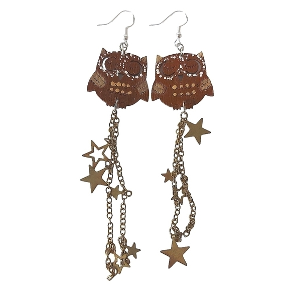 Handcrafted Owl & Star Earrings Jewelry - Picture 3 of 4